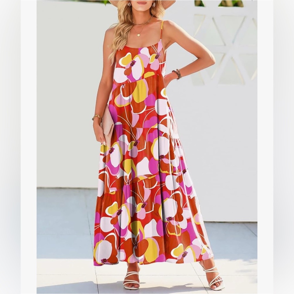 Floral Maxi Dress in Pink and Orange